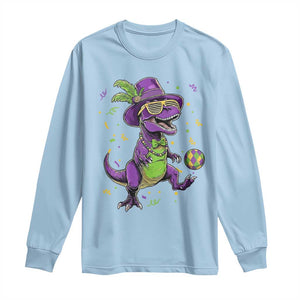 Funny Mardi Gras Dinosaur Playing Soccer Long Sleeve Shirt TS12 Light Blue Print Your Wear