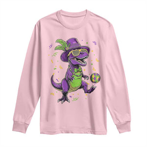 Funny Mardi Gras Dinosaur Playing Soccer Long Sleeve Shirt TS12 Light Pink Print Your Wear