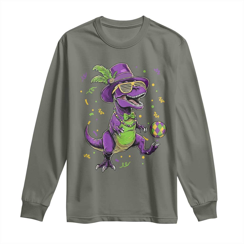 Funny Mardi Gras Dinosaur Playing Soccer Long Sleeve Shirt TS12 Military Green Print Your Wear