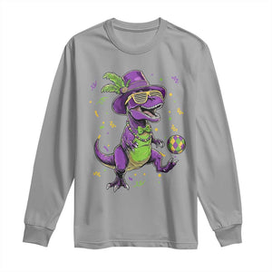Funny Mardi Gras Dinosaur Playing Soccer Long Sleeve Shirt TS12 Sport Gray Print Your Wear