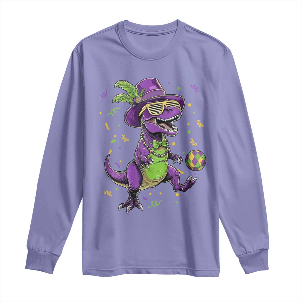 Funny Mardi Gras Dinosaur Playing Soccer Long Sleeve Shirt TS12 Violet Print Your Wear