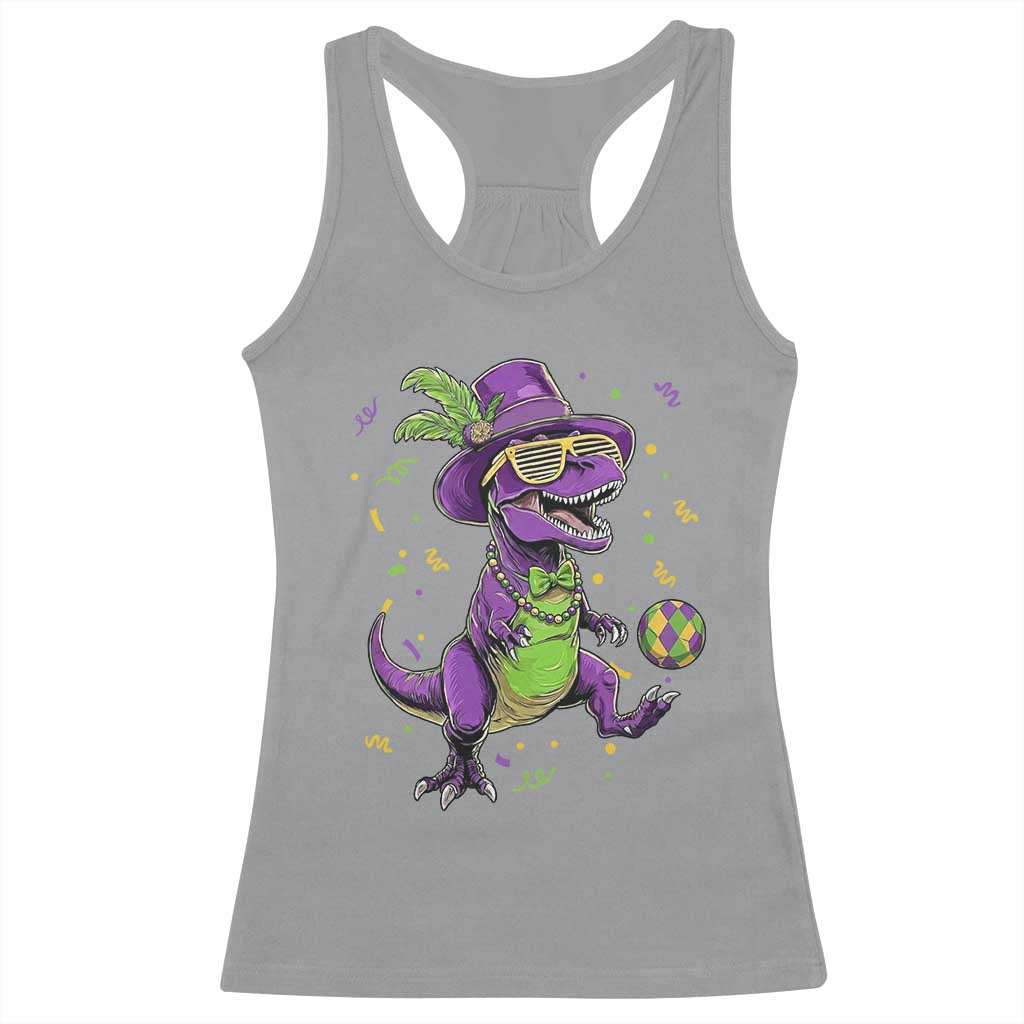 Funny Mardi Gras Dinosaur Playing Soccer Racerback Tank Top TS12 Sport Gray Print Your Wear