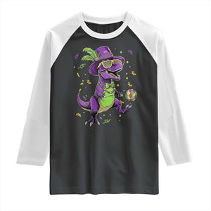 Funny Mardi Gras Dinosaur Playing Soccer Raglan Shirt TS12 Black White Print Your Wear