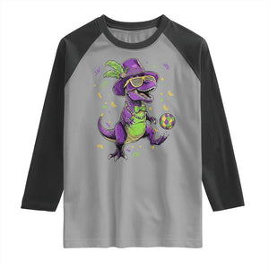 Funny Mardi Gras Dinosaur Playing Soccer Raglan Shirt TS12 Sport Gray Black Print Your Wear