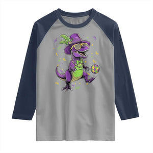 Funny Mardi Gras Dinosaur Playing Soccer Raglan Shirt TS12 Sport Gray Navy Print Your Wear