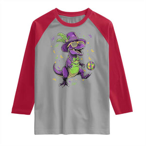 Funny Mardi Gras Dinosaur Playing Soccer Raglan Shirt TS12 Sport Gray Red Print Your Wear