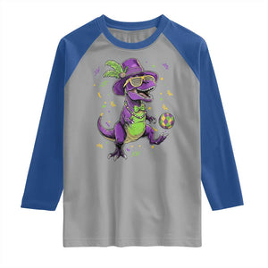 Funny Mardi Gras Dinosaur Playing Soccer Raglan Shirt TS12 Sport Gray Royal Print Your Wear