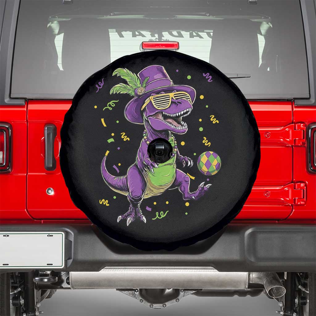 Funny Mardi Gras Dinosaur Playing Soccer Spare Tire Cover TS12 Black Print Your Wear