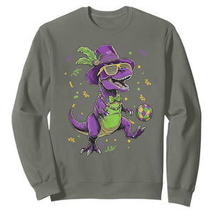 Funny Mardi Gras Dinosaur Playing Soccer Sweatshirt TS12 Military Green Print Your Wear