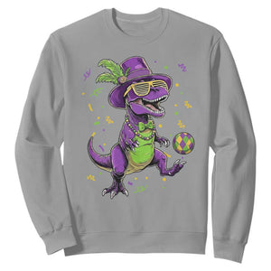 Funny Mardi Gras Dinosaur Playing Soccer Sweatshirt TS12 Sport Gray Print Your Wear