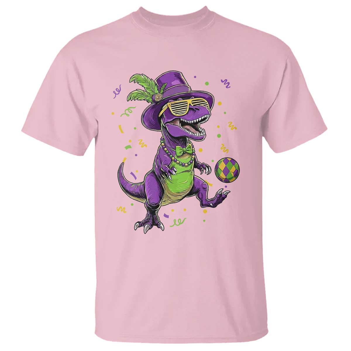 Funny Mardi Gras Dinosaur Playing Soccer T Shirt TS12 Light Pink Print Your Wear