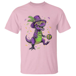 Funny Mardi Gras Dinosaur Playing Soccer T Shirt TS12 Light Pink Print Your Wear