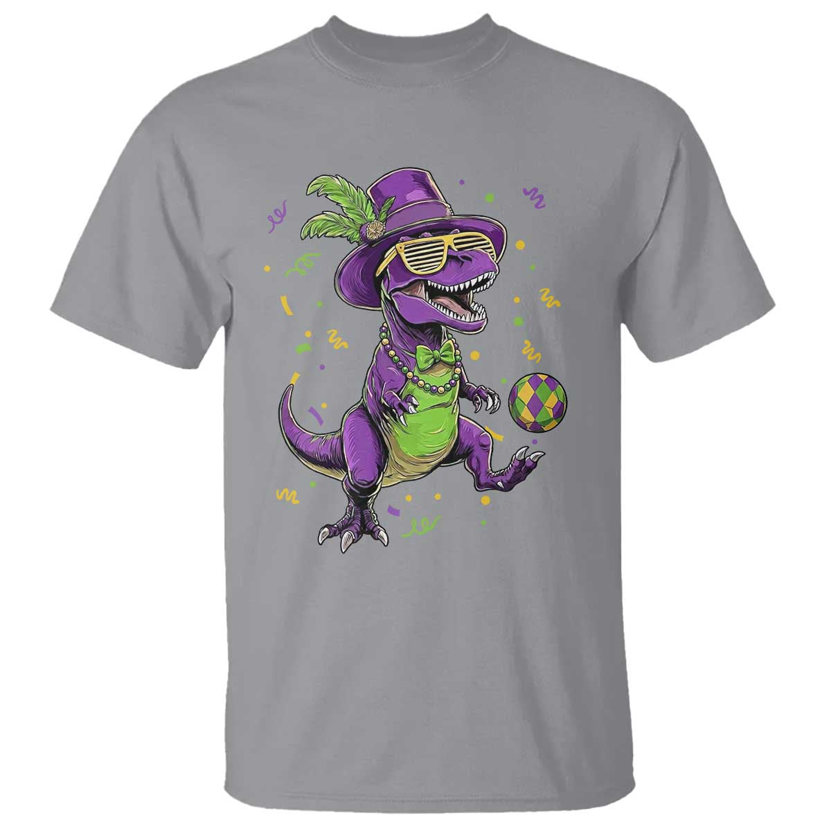 Funny Mardi Gras Dinosaur Playing Soccer T Shirt TS12 Sport Gray Print Your Wear