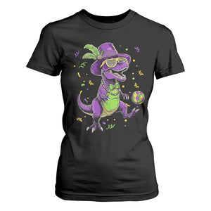 Funny Mardi Gras Dinosaur Playing Soccer T Shirt For Women TS12 Black Print Your Wear