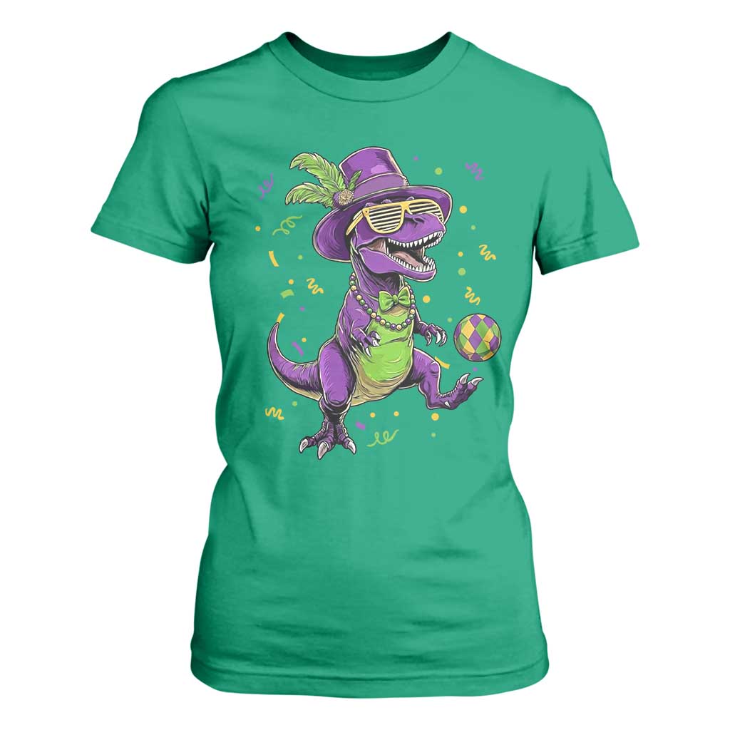 Funny Mardi Gras Dinosaur Playing Soccer T Shirt For Women TS12 Irish Green Print Your Wear