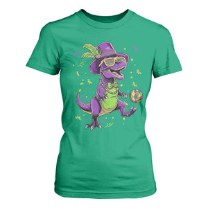 Funny Mardi Gras Dinosaur Playing Soccer T Shirt For Women TS12 Irish Green Print Your Wear