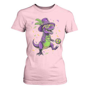 Funny Mardi Gras Dinosaur Playing Soccer T Shirt For Women TS12 Light Pink Print Your Wear