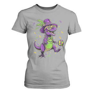 Funny Mardi Gras Dinosaur Playing Soccer T Shirt For Women TS12 Sport Gray Print Your Wear