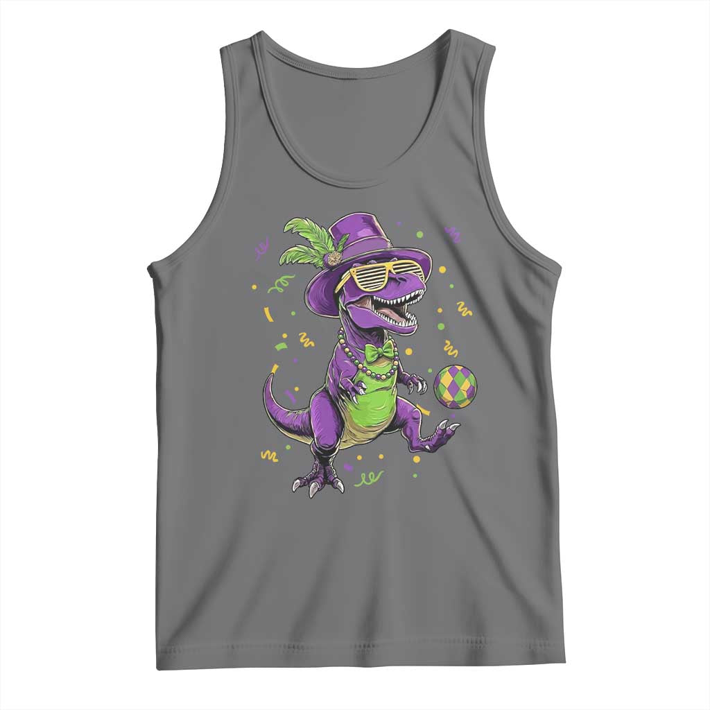 Funny Mardi Gras Dinosaur Playing Soccer Tank Top TS12 Black Heather Print Your Wear
