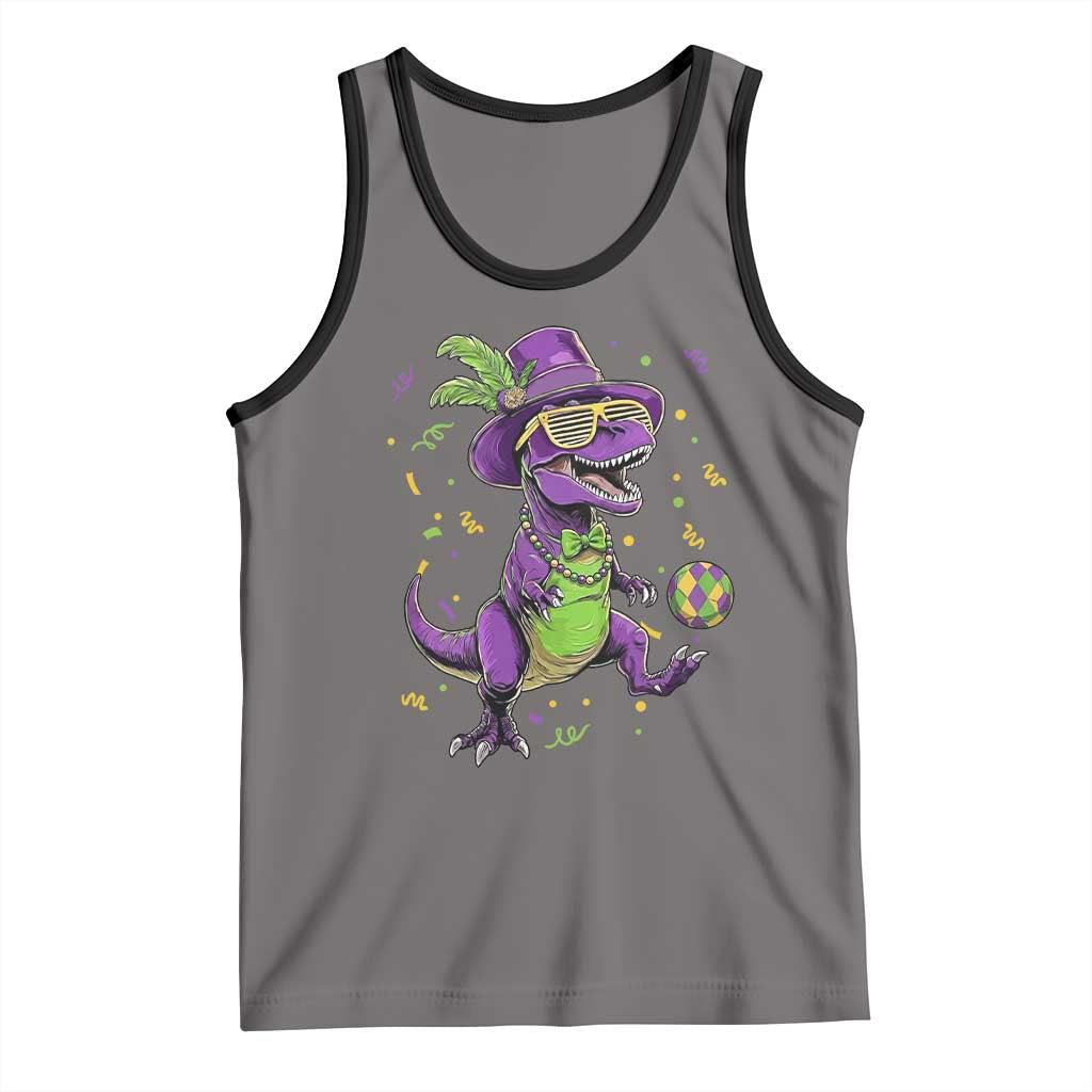 Funny Mardi Gras Dinosaur Playing Soccer Tank Top TS12 Deep Heather Black Print Your Wear