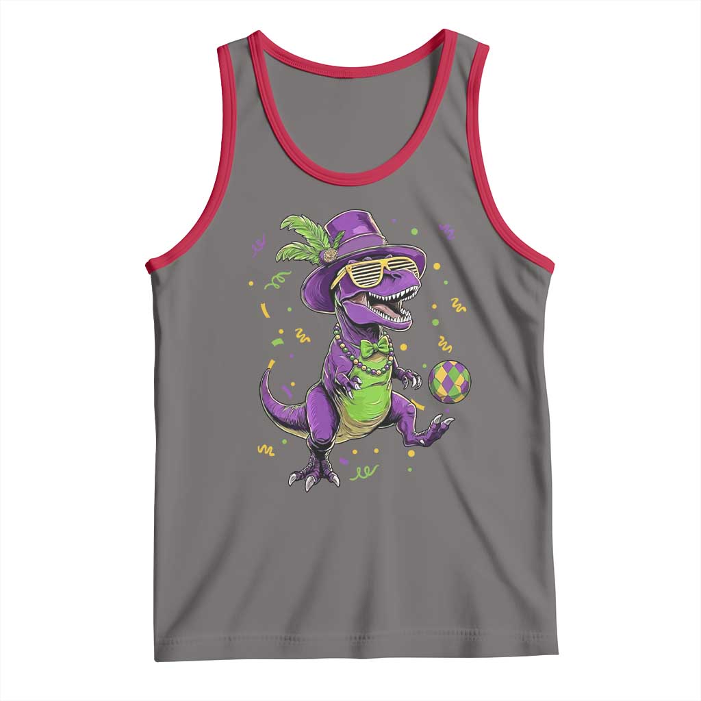 Funny Mardi Gras Dinosaur Playing Soccer Tank Top TS12 Deep Heather Red Print Your Wear
