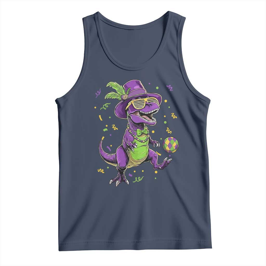Funny Mardi Gras Dinosaur Playing Soccer Tank Top TS12 Navy Print Your Wear