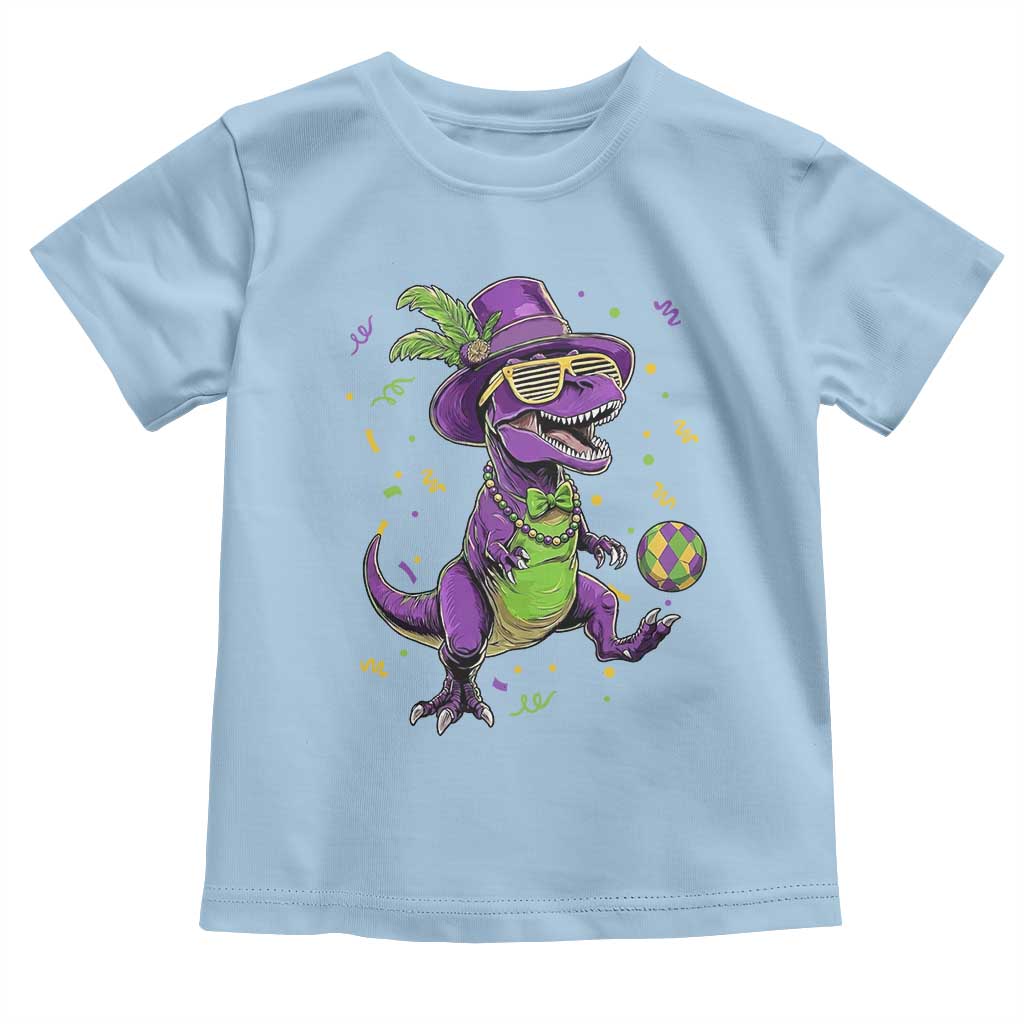 Funny Mardi Gras Dinosaur Playing Soccer Toddler T Shirt TS12 Light Blue Print Your Wear