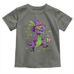 Funny Mardi Gras Dinosaur Playing Soccer Toddler T Shirt TS12 Military Green Print Your Wear