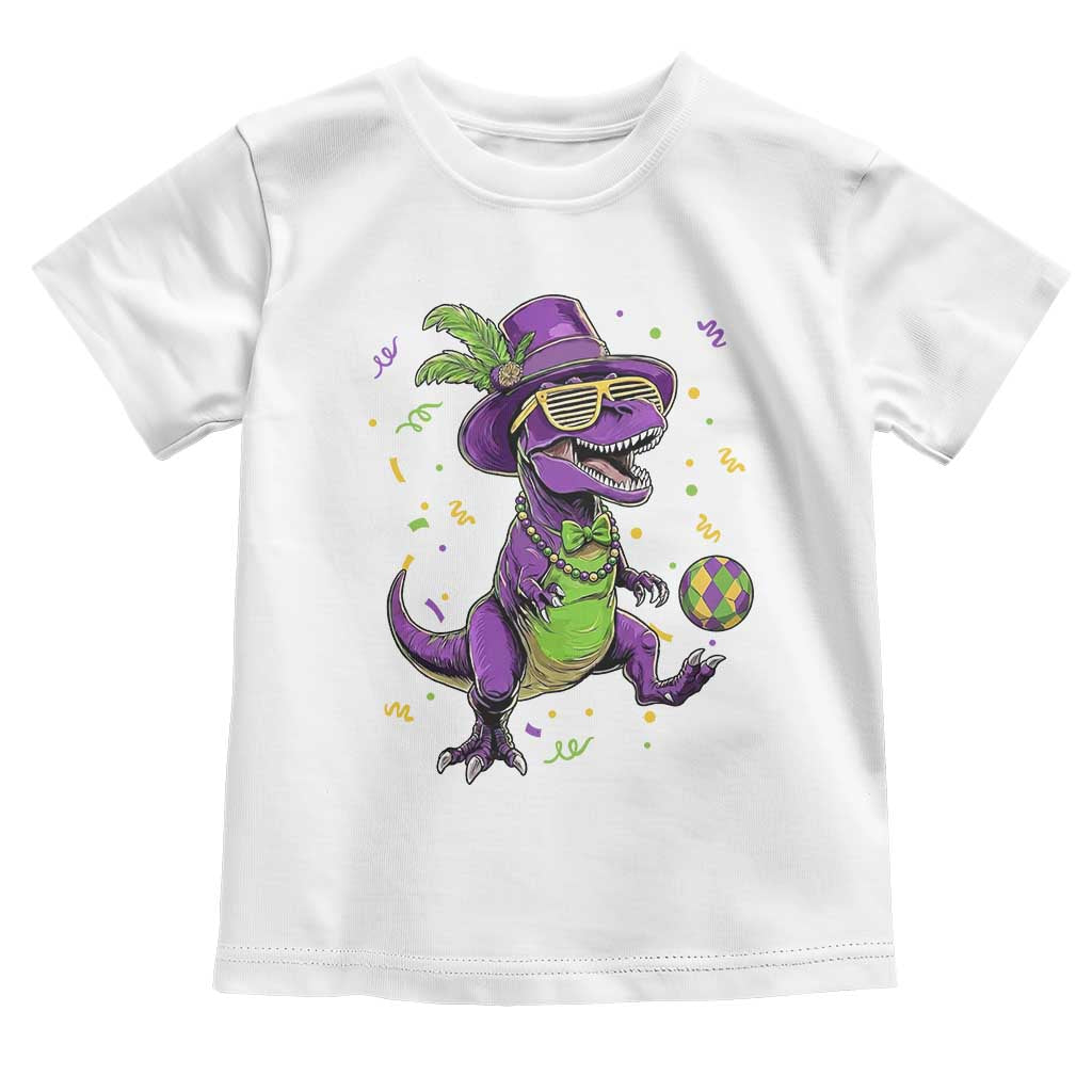 Funny Mardi Gras Dinosaur Playing Soccer Toddler T Shirt TS12 White Print Your Wear