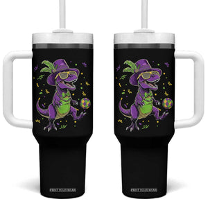 Funny Mardi Gras Dinosaur Playing Soccer Tumbler With Handle TS12 One Size: 40 oz Black Print Your Wear