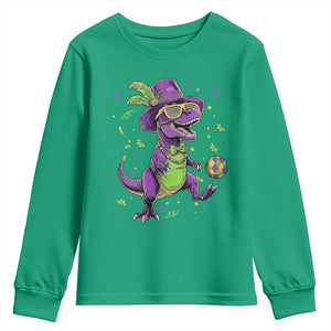 Funny Mardi Gras Dinosaur Playing Soccer Youth Sweatshirt TS12 Irish Green Print Your Wear