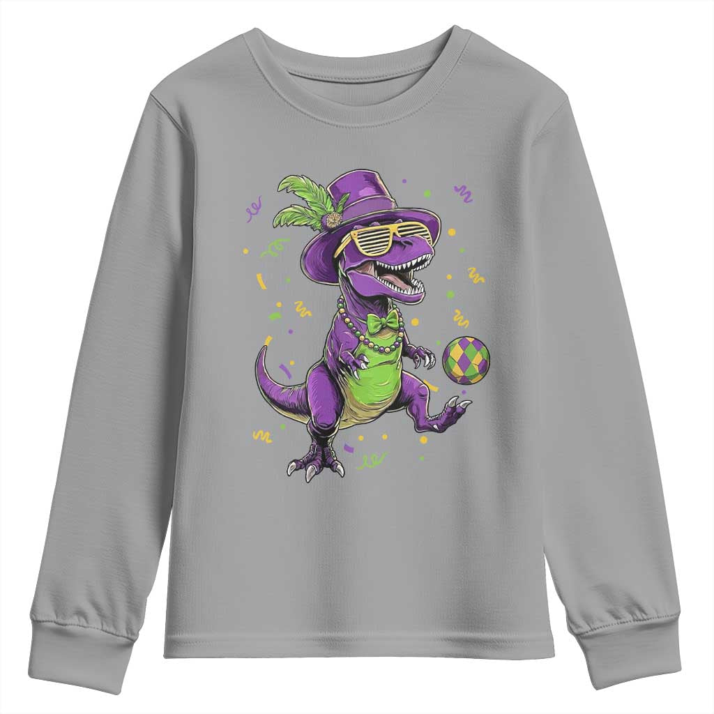 Funny Mardi Gras Dinosaur Playing Soccer Youth Sweatshirt TS12 Sport Gray Print Your Wear