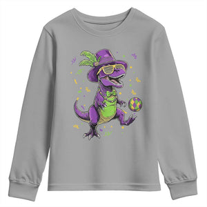 Funny Mardi Gras Dinosaur Playing Soccer Youth Sweatshirt TS12 Sport Gray Print Your Wear