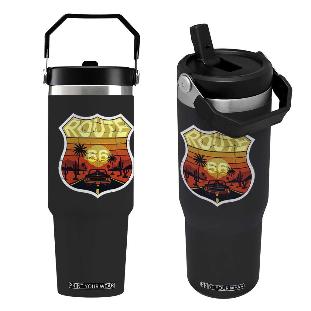 Retro Route Highway 66 Flip Straw Tumbler Vintage Americana Road Trip TS12 One Size: 30 oz Black Print Your Wear