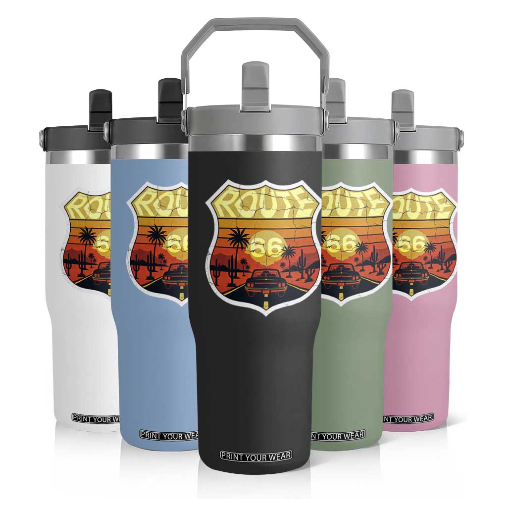 Retro Route Highway 66 Flip Straw Tumbler Vintage Americana Road Trip TS12 Print Your Wear