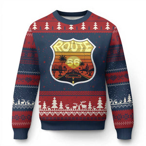 Retro Route Highway 66 Ugly Christmas Sweater Vintage Americana Road Trip TS12 Navy Red Print Your Wear