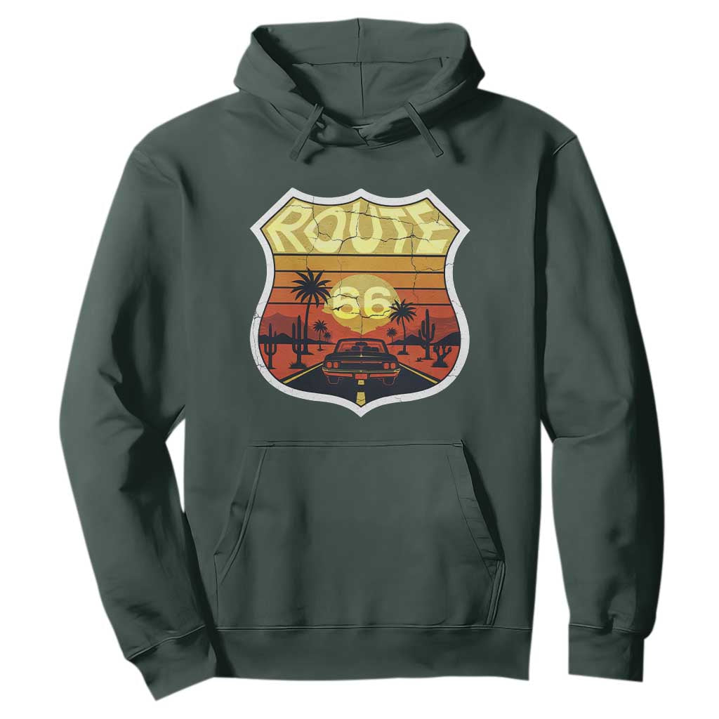 Retro Route Highway 66 Hoodie Vintage Americana Road Trip TS12 Dark Forest Green Print Your Wear