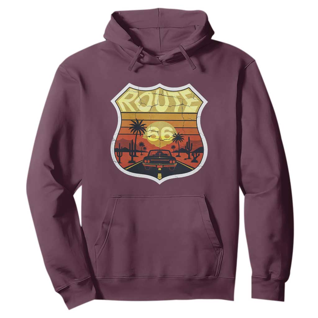 Retro Route Highway 66 Hoodie Vintage Americana Road Trip TS12 Maroon Print Your Wear