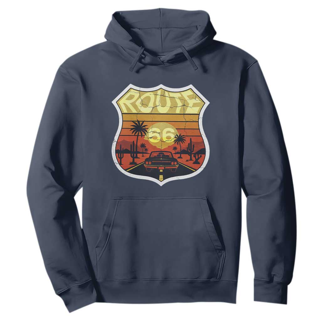 Retro Route Highway 66 Hoodie Vintage Americana Road Trip TS12 Navy Print Your Wear