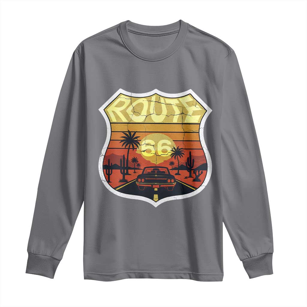 Retro Route Highway 66 Long Sleeve Shirt Vintage Americana Road Trip TS12 Charcoal Print Your Wear