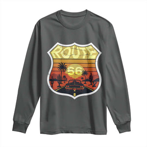 Retro Route Highway 66 Long Sleeve Shirt Vintage Americana Road Trip TS12 Dark Heather Print Your Wear