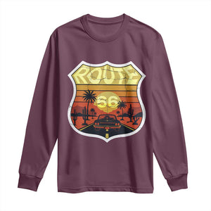 Retro Route Highway 66 Long Sleeve Shirt Vintage Americana Road Trip TS12 Maroon Print Your Wear
