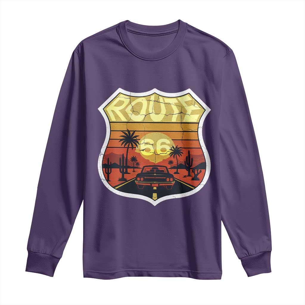 Retro Route Highway 66 Long Sleeve Shirt Vintage Americana Road Trip TS12 Purple Print Your Wear