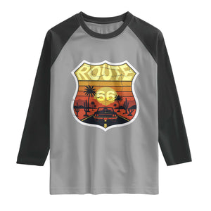 Retro Route Highway 66 Raglan Shirt Vintage Americana Road Trip TS12 Sport Gray Black Print Your Wear