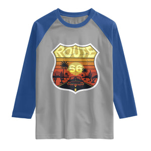 Retro Route Highway 66 Raglan Shirt Vintage Americana Road Trip TS12 Sport Gray Royal Print Your Wear