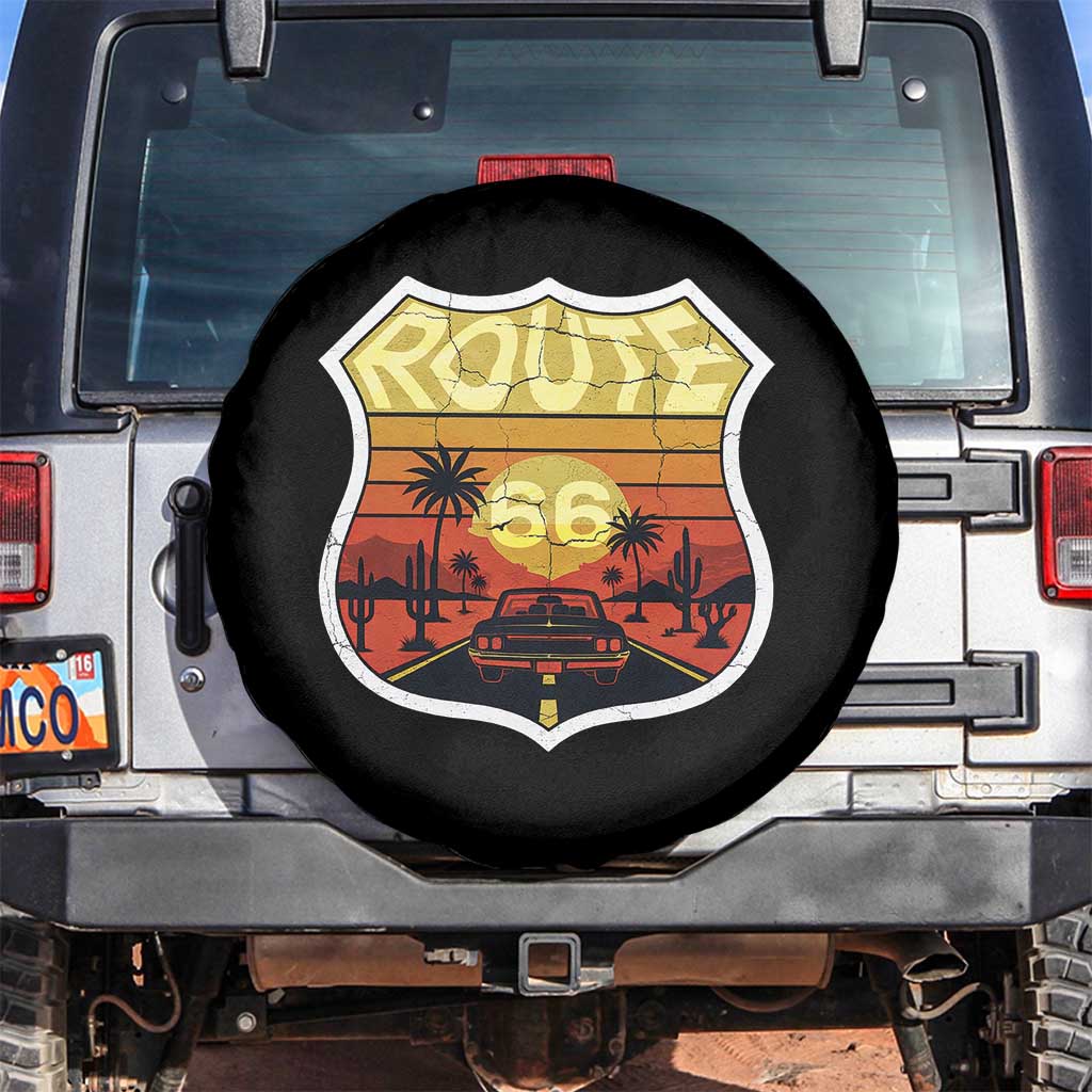 Retro Route Highway 66 Spare Tire Cover Vintage Americana Road Trip TS12 No hole Black Print Your Wear