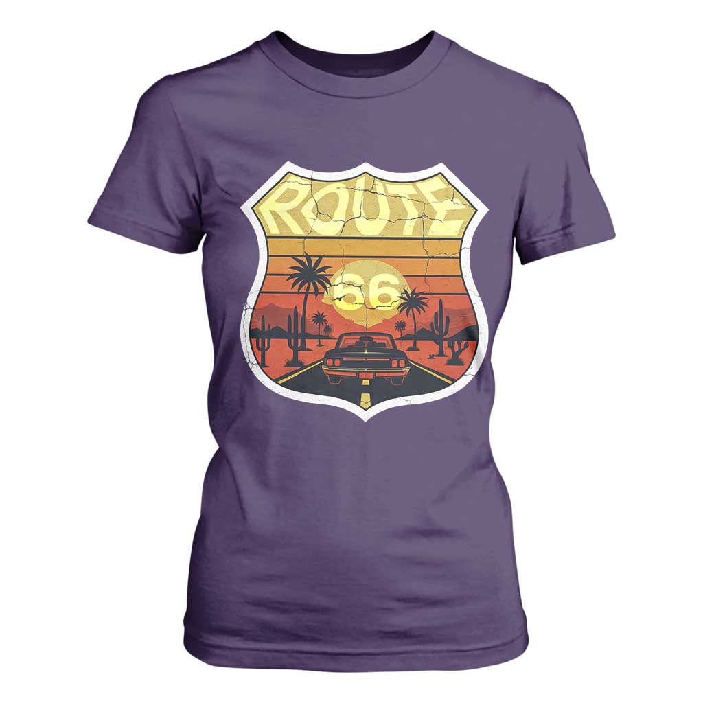 Retro Route Highway 66 T Shirt For Women Vintage Americana Road Trip TS12 Purple Print Your Wear