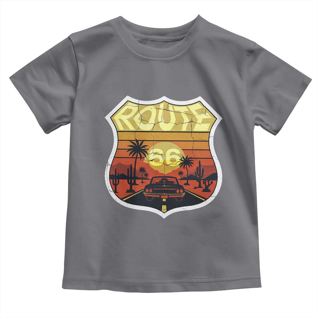 Retro Route Highway 66 Toddler T Shirt Vintage Americana Road Trip TS12 Charcoal Print Your Wear