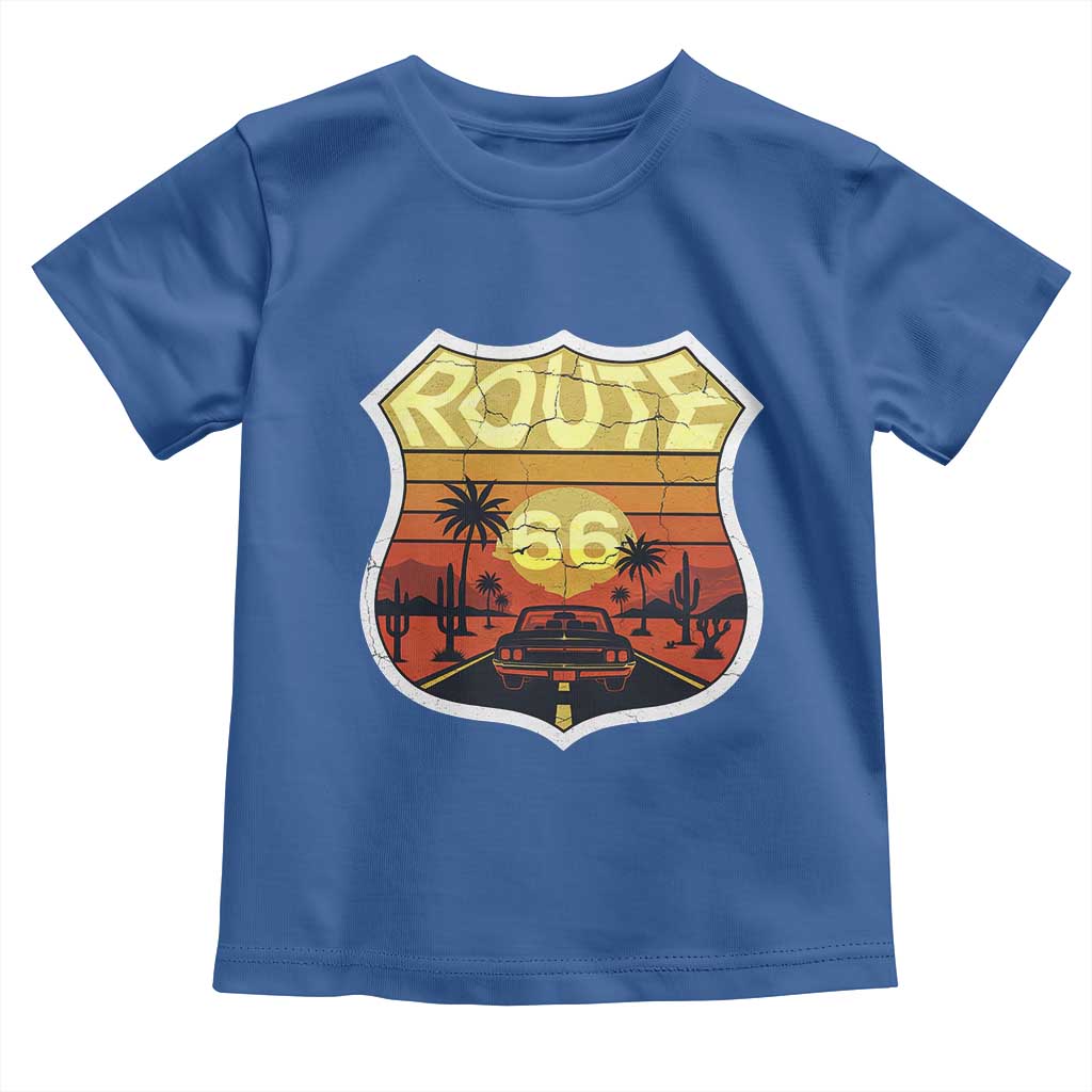 Retro Route Highway 66 Toddler T Shirt Vintage Americana Road Trip TS12 Royal Blue Print Your Wear