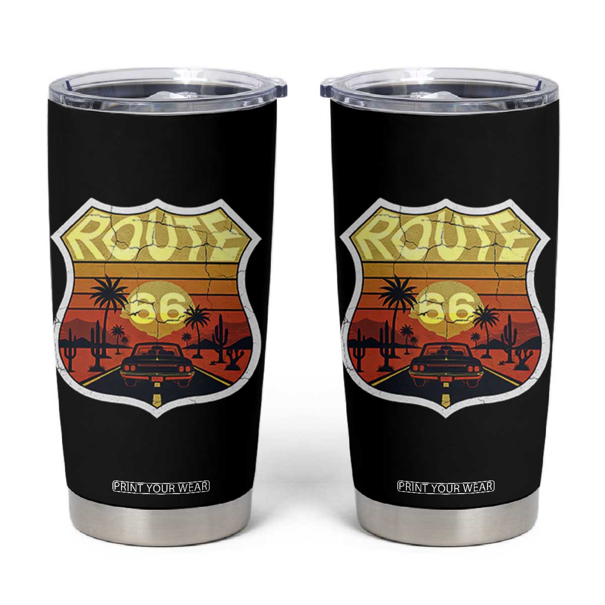 Retro Route Highway 66 Tumbler Cup Vintage Americana Road Trip TS12 Black Print Your Wear
